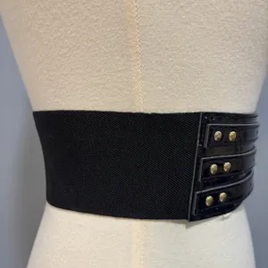 VTG Y2K Black Patent Leather Corset Belt Triple Buckle Whimzigoth Punk Gothic thumbnail 4