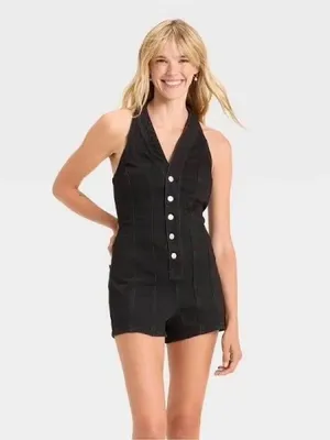 Universal Threads Black Denim Halter Romper thumbnail 3