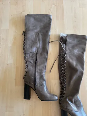 Vince Camuto Women's Knee-High Lace-Up Leather Boots Gray thumbnail 2