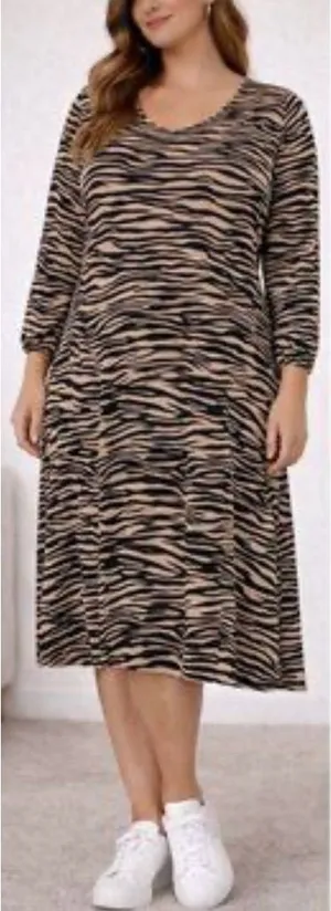 LOFT Animal Print Long Sleeve Maxi Dress Size 14 Stretch Like New thumbnail 1