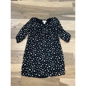 Francesca’s Collection Black White Polka Dot Chiffon Blouson Dress Sz L Ruffle thumbnail 8