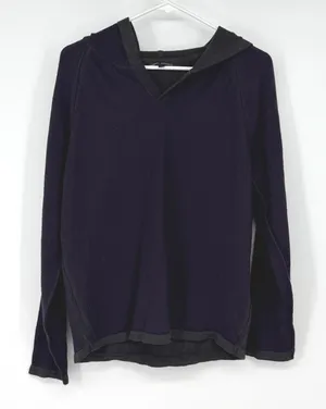 Robert Barakett Men Large Wool‎ Blend Knit Hoodie Sweater Purple Navy Raw Hem thumbnail 1