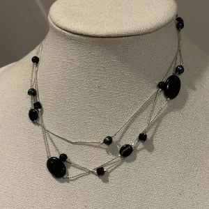 White House Black Market 18" Multi-Strand Black Bead Necklace thumbnail 2