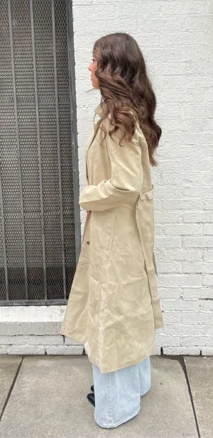 Free People Ultra Suede vintage 80s beige/sand trench coat with tie belt thumbnail 3