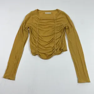 We The Free Shirt Womens‎ Small Mustard Yellow Ruched Long Sleeve Free People thumbnail 1