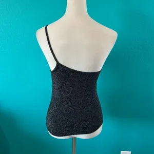 Reformation Jazmine Top Black Metallic One Shoulder Shimmer Fitted Size S thumbnail 5