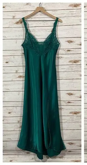 Victoria’s Secret Gold Label Lace Satin Gown - Green - Large thumbnail 1