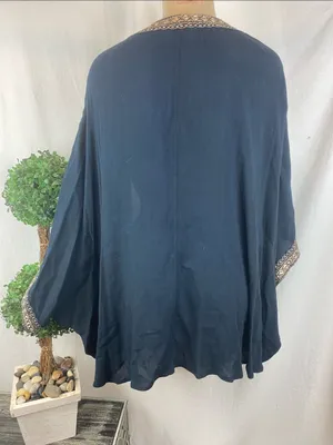 Altar’d State Navy Blue & Gold Trim Open Front Short Sleeve Top S thumbnail 3
