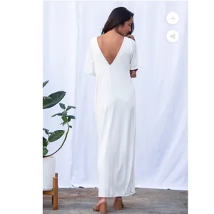 Ten Tomorrow Ivory Kori Pleated Maxi Dress Deep V Neck XS Coastal Minimalist thumbnail 3