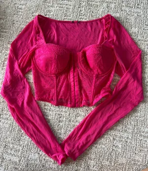 Long Sleeve Corset Top Pink Size none thumbnail 1