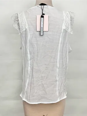 NWT Herve Bernard White Lace-Trim Button Front Women’s Top Lightweight XL thumbnail 3