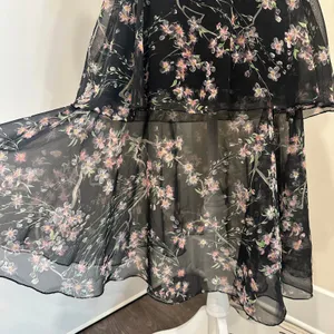 VTG 60-70s Black Chiffon Tiered Midi Dress Pink Floral Coquette Fairy Cottage XS thumbnail 8