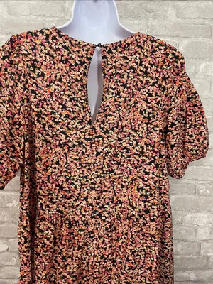 H&M Black Floral Midi Dress with Pink and Cream Accents thumbnail 3