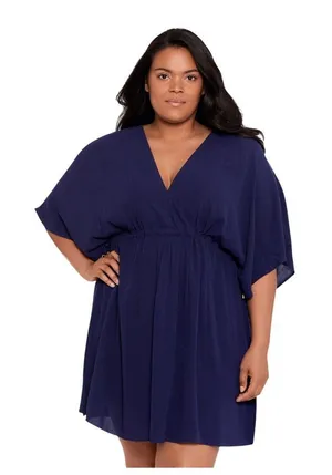 NWT Lauren Ralph Lauren Swim Cover-Up Tunic with Side Slits Dark Navy Blue 1X thumbnail 1