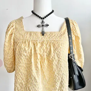 Yellow Gingham Top, Cottagecore, Coquette, Retro 60s, Small, Soft Girl, Vintage‎ thumbnail 2