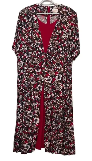Roaman's Vintage Women's‎ Gray White Red Layered Short Sleeve Dress thumbnail 1