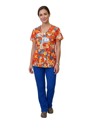 Disney Jungle Book Medical Scrub Top Orange Mowgli Baloo Pediatric Nurse Size M thumbnail 3