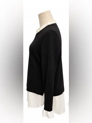 Adrianna Papell Layered Look Sweater Blouse Black White Size M Ruffle Collar thumbnail 2