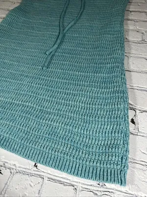 Olive + Oak Sz M Crochet Knit Mini Dress Marled Turquoise Tie Front Lined NWT thumbnail 12