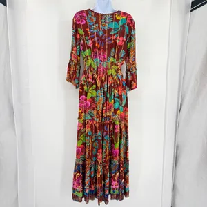 Me 2 Magic Floral Maxi Dress Sz M Metallic Boho Bell Sleeve Festival Euro Anthro thumbnail 5