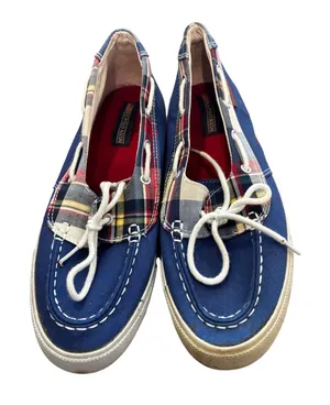 U.S. Polo Assn Boat Shoes 8.5‎ Blue Plaid Canvas Nautical Preppy Loafers JTA3489 thumbnail 1