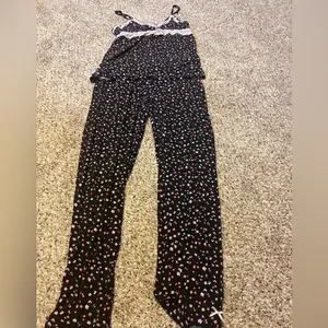 ❤️ Rene Rofe Black and Pink Pajama Sleepwear Set with pants and spaghetti top thumbnail 2