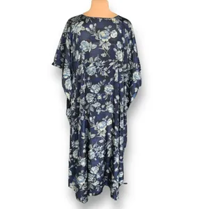 Vintage California Dynasty Blue Floral Caftan‎ Dress Boho Midi Resort Lounge thumbnail 3