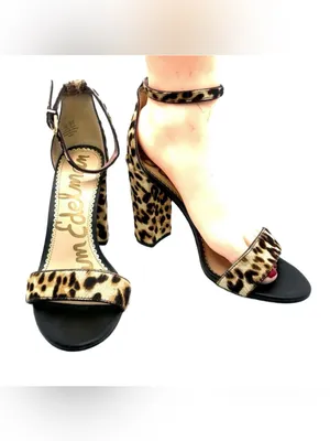 Sam Edelman Tan & Black "Yaro" Genuine Fur & Leather Animal Print Heels (6.5) thumbnail 4