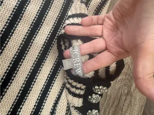 J.Crew Striped Mockneck Sweater Size XS Jewel Rhinestone Twee Glam Preppy Heavy thumbnail 4