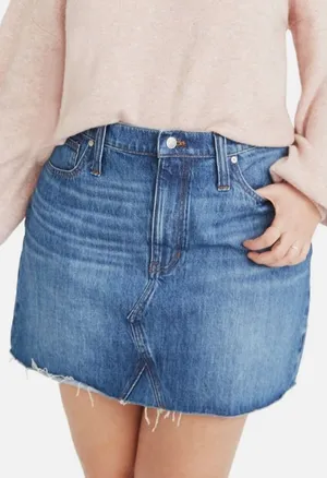 Blue Denim Mini Skirt - Casual Frayed Hem thumbnail 1