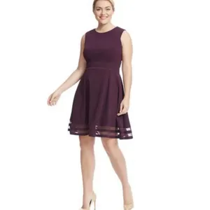 NWT Calvin Klein Purple Mesh Illusion Hem‎ Fit Flare Stretch Sleeveless Dress 6 thumbnail 2