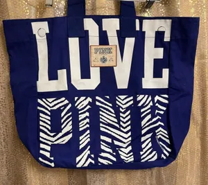 PINK Victorias Secret Y2K Vintage Indigo Zebra Print Love Pink Large Tote Bag thumbnail 1