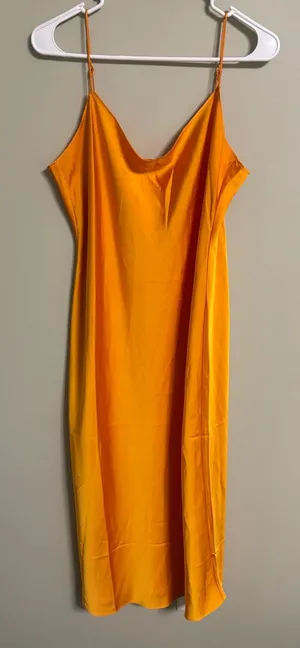 J. Crew Satin Slip Dress Orange Midi Cami Cowl Neck Size 12 Large Straps thumbnail 1