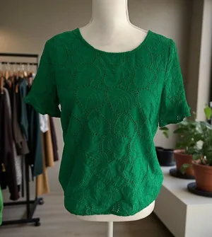 SKIES ARE BLUE Leaf Print Green Short Sleeve Top Size Small thumbnail 1
