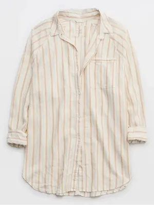 Aerie Striped Linen Blend Buttondown Coverup Shirt thumbnail 4