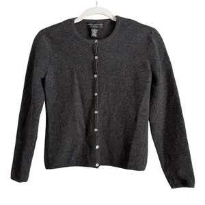Sarah Spencer Merino Wool Cardigan M Charcoal Gray Quiet Luxury Minimalist thumbnail 1