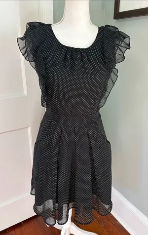 Atmosphere Black Polka Dot Flutter Sleeve Mini Dress Size UK 12 US 8 thumbnail 1