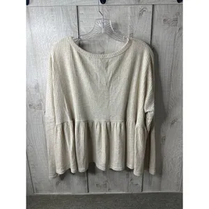 Lovely Melody Womens Beige Waffle Knit Peplum Button Top Size M Oversized thumbnail 2