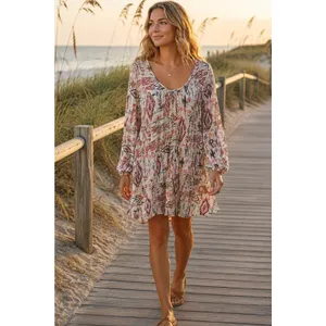 Billabong Womens Dress Sz S Cross Back Mini Babydoll Boho Hippie‎ Tribal Print thumbnail 2
