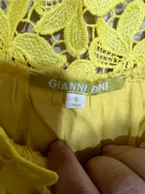 Gianni‎ Bini Yellow Off Shoulder Lace Trim Boho Peasant Spanish Vaca Mini Dress thumbnail 5