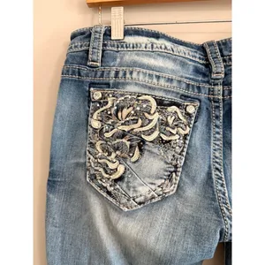 Miss Me Signature Skinny Jeans Womens 30 Blue Distressed Embellished Lace Pocket thumbnail 6