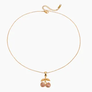 3 layered necklace set gold with cherry charm and snake chain thumbnail 4