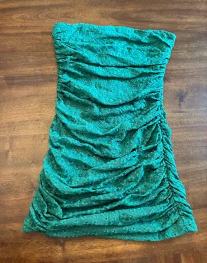 Hello Molly Dress Strapless Women’s XL Green Floral Ruched Mini 10 thumbnail 1