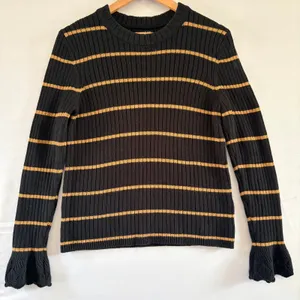 Who What Wear Black Striped Ribbed Knit Sweater Bell Cuffs Large thumbnail 1