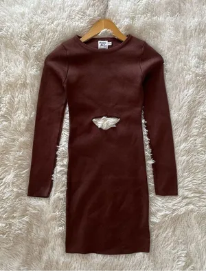 Princess Polly knit cut out Serenity mini dress in brown thumbnail 2