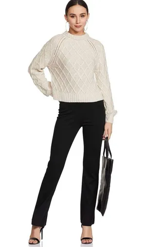 American Eagle Cable Knit Long Sleeve Cropped Sweater, Tan/Beige, Size S, EUC thumbnail 5