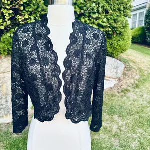 R & M Richards Scalloped Sequin Lace Black Bolero thumbnail 6