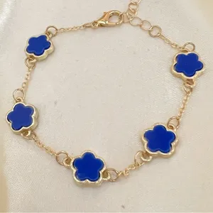 18K Gold Plated blue clover necklace set Jewelry womens thumbnail 5