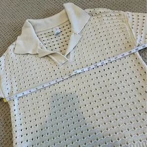 Joie Open Stitch/Weave Sweater, Cream, Size Large, Polo, Cozy, Comfy thumbnail 4