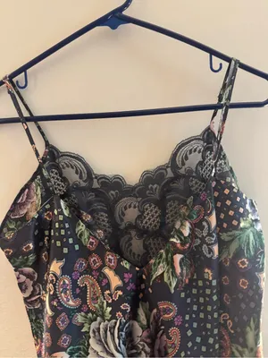 Victoria's Secret Floral Lace Trim Black Slip Tank Top Gold Tag Vintage thumbnail 5